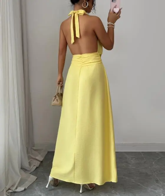 

Elegant French Holiday Hanging Neck Dress Women's Wear Spring/Summer 2026 Fashionable Casual Maxi Dress