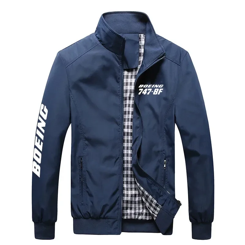 

New Clothing Boeing 747-8F Plane Pilots Print Standing Collar Plaid Men's Jacket Coats Spring Autumn Man Coats Jackets