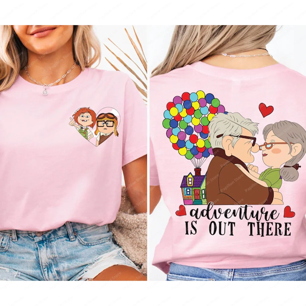 

Disney/Pixar "Up" Carl and Ellie Double-sided 3D Printed T-shirt, Carl and Ellie Couple T-shirt, Casual Breathable Quick Drying
