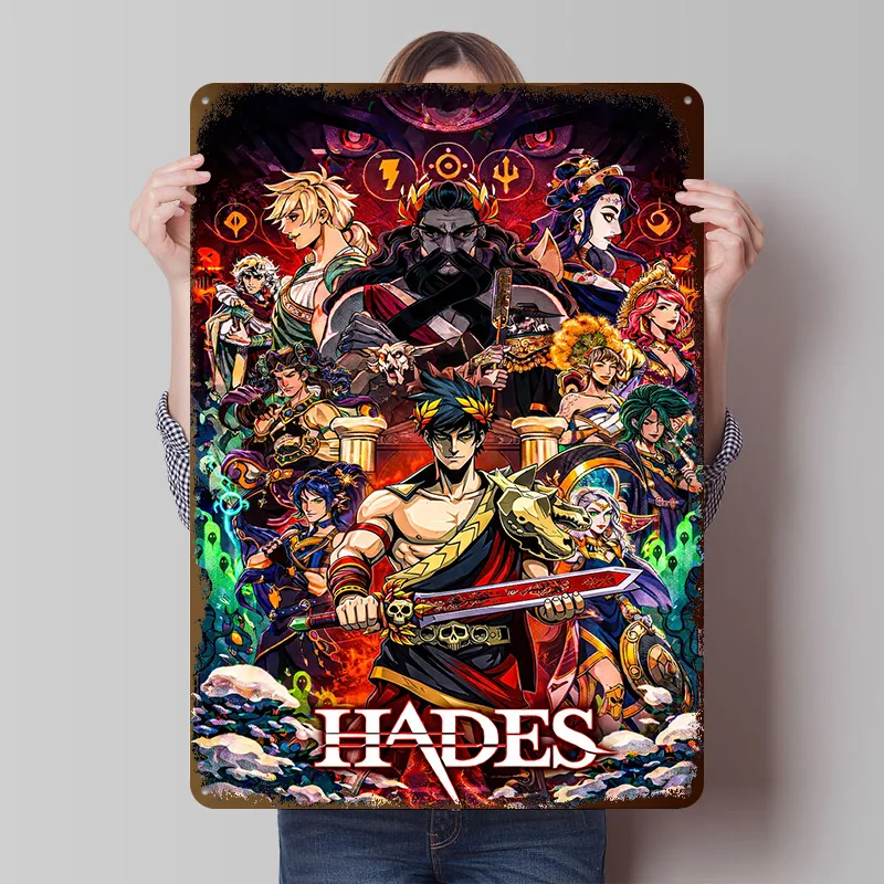 Hades Game Characters Tinplate Poster Customized Wall Art Vintage Metal Signs Retro Plates for Interior Decoration Living Room