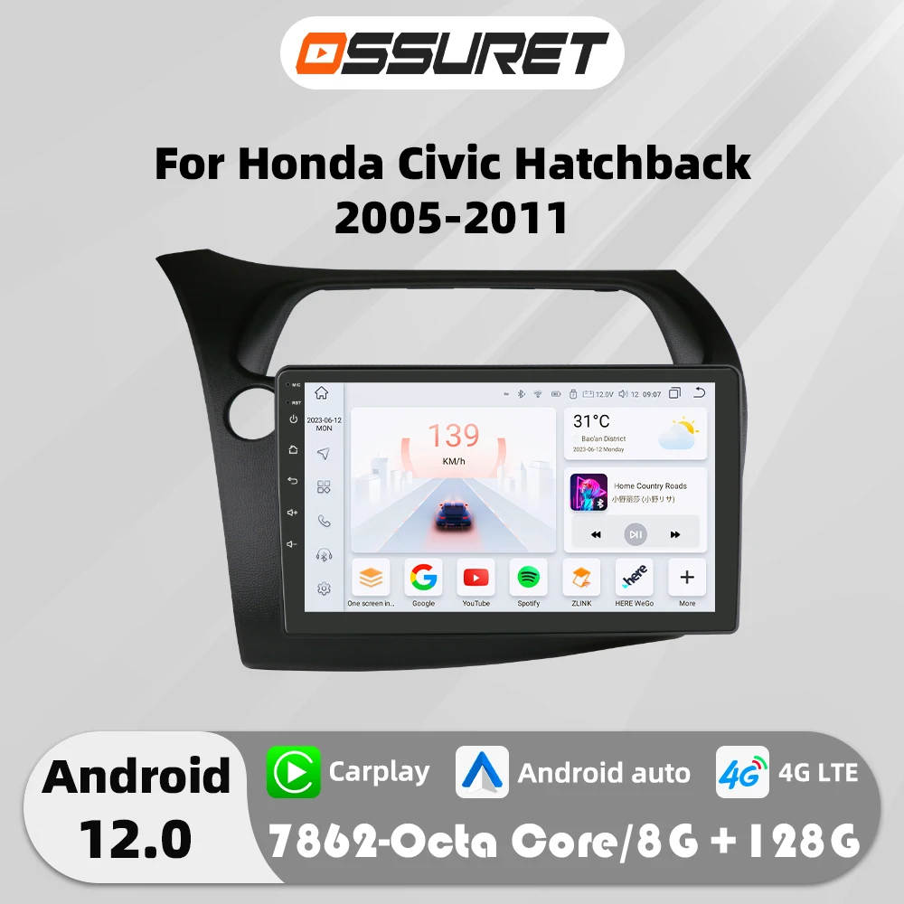 

9"Android Auto Car Radio GPS Stereo for Honda Civic Hatchback 2005 -2011 Multimedia Player 4G Octa CoreAutoradio 2din Head Unit