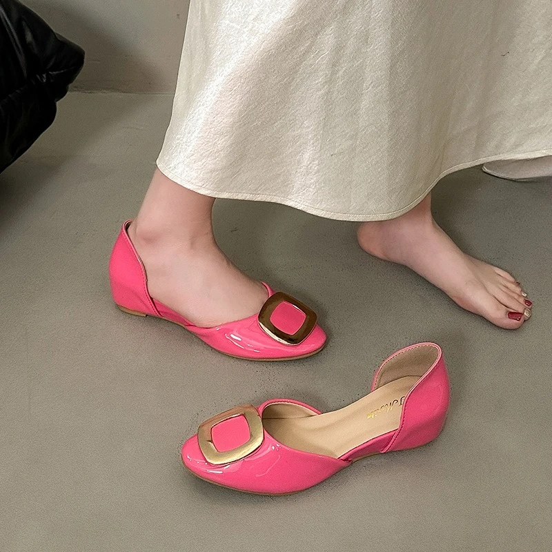 

Hollow heightened low-heeled single shoes summer new round toe shallow mouth metal buckle women's shoes