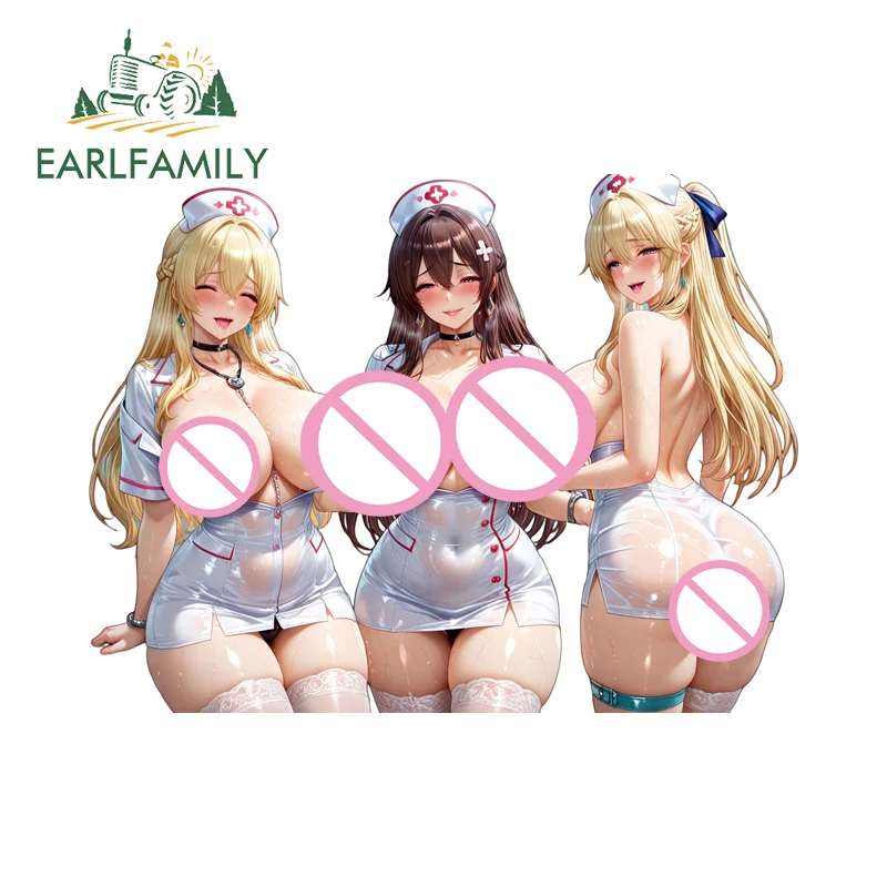 EARLFAMILY Nurses Alluring Waifus Motorcycle Car Bumper Window Stickers Vibrant Scooter Skateboard Decals PVC Car Accessory