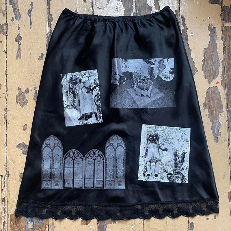 women Skirt Lace Emo Girl Gothic Aesthetic Chic Punk Rock vintage Fashion Casual Streetwear Slim Y2K Harajuku Hip Hop sexy Skirt