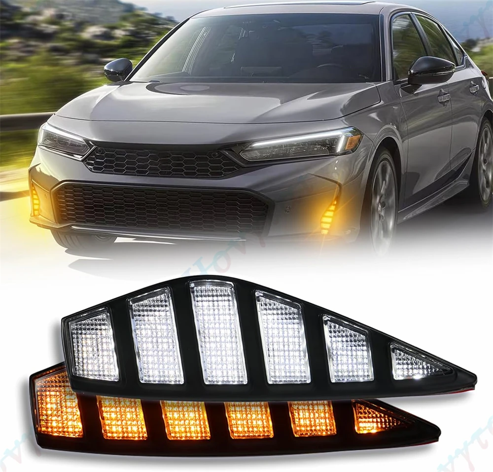 

LED Daytime Running Light for Honda Civic 2025 2026 Bumper DRL Fog lights White Yellow Turn Signals Lamp Three-colour