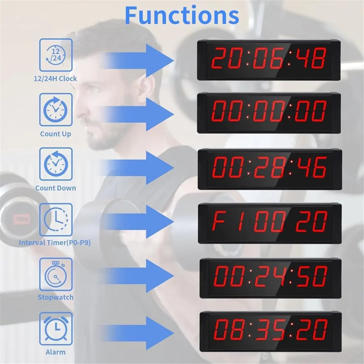 Stopwatch with /Stop Button, LED Digital Timer with Remote, Countdown Clock with Buzzer, Gym Clock EU Plug