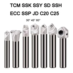 1pcs TCM SSK SSY SD SSH ECC SSP JD C20 C25 45°/30°/60 Degrees Chamfer End Mills CNC Lathe Milling Cutter Chamfering Tool Holder