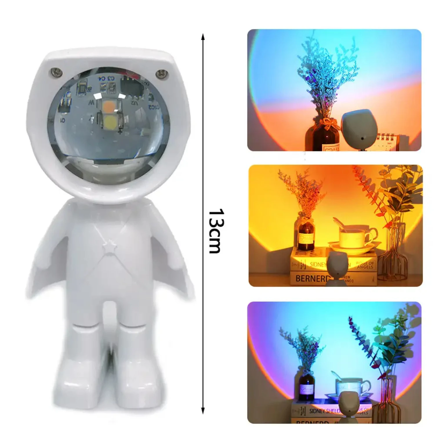 New Battery Operated Astronaut Robot Rainbow Projection Sun Lamp Table Night Light for Infinite Dimming in Bedroom Atmosphere wi