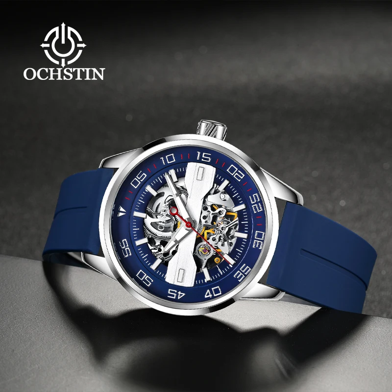 

Мужские механические часы OCHSTIN Master Series с силиконовым ремешком, полые, деловые, модные, водонепроницаемые, подарок для мужчин