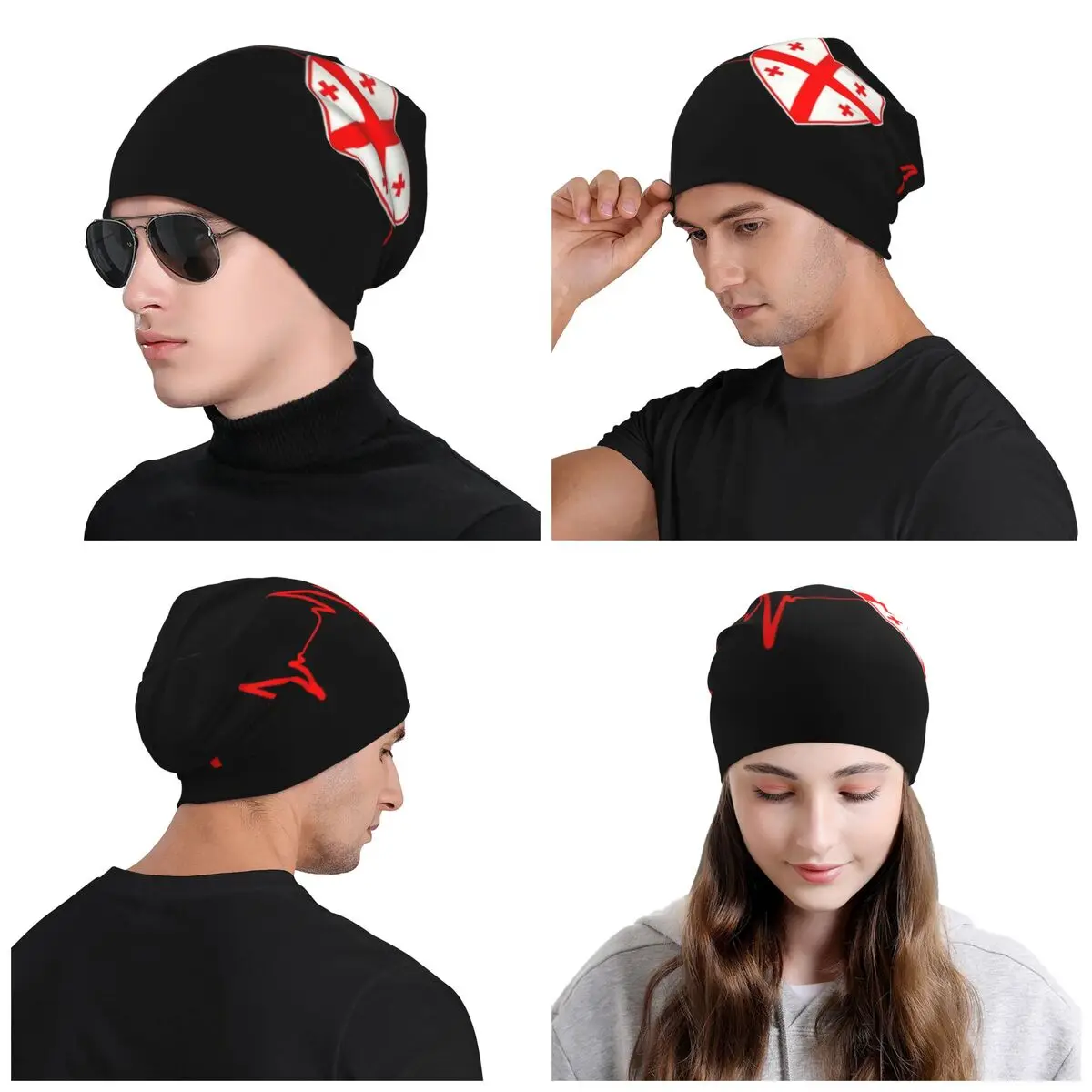 Gorro personalizado con bandera de Georgia y latido del corazón, gorros tejidos para hombres y mujeres, gorros cálidos de invierno para la familia con corazón georgiano Unisex