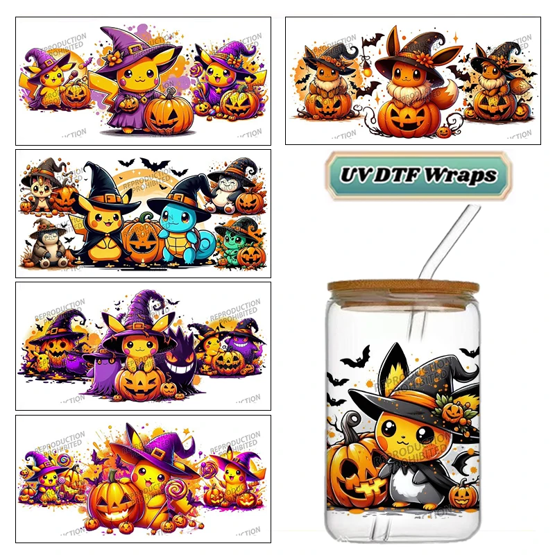 Halloween theme Japanese Anime Characters 16oz UV DTF 3D Transfer Sticker Decals For Glass Can Cup Craft DIY Creative