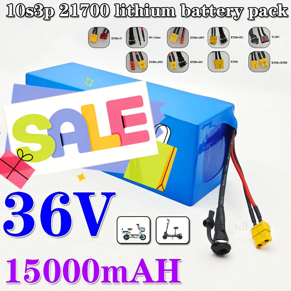 

36V 15Ah 10S3P 15Ah 21700 battery pack built-in 15A BMS, 250W-500W scooter, bicycle battery