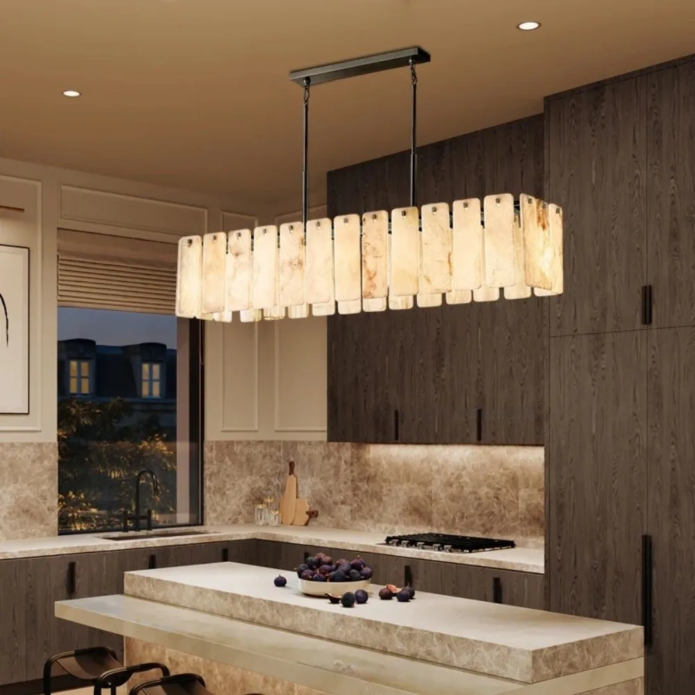 Luxury American Chandelier Solid Copper Natural Onyx Stone Pendant Lights for Villa Loft Living Room House Home Decoration Lamps