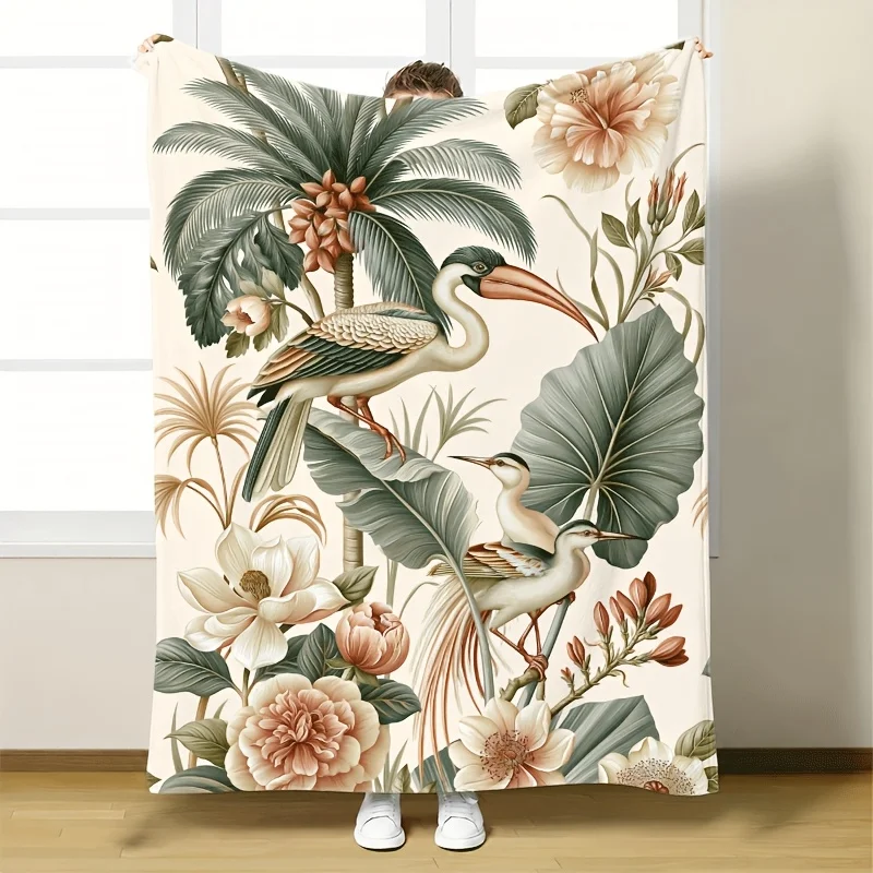 Tropical Flora Fauna Blanket Throw Tapestry Large Decorative Print Bed Cover Boho Chic Cottagecore Living Room Decor
