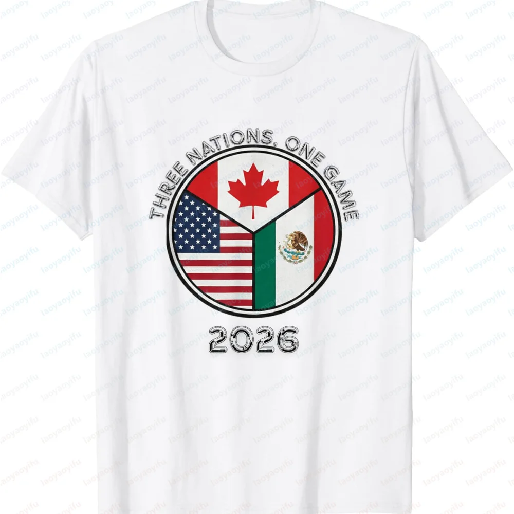 Men's 2026 Soccer T-Shirt Three Nations One Game Canada USA Mexico Flag Print Casual Short Sleeve Tee for Fans Match Day Apparel