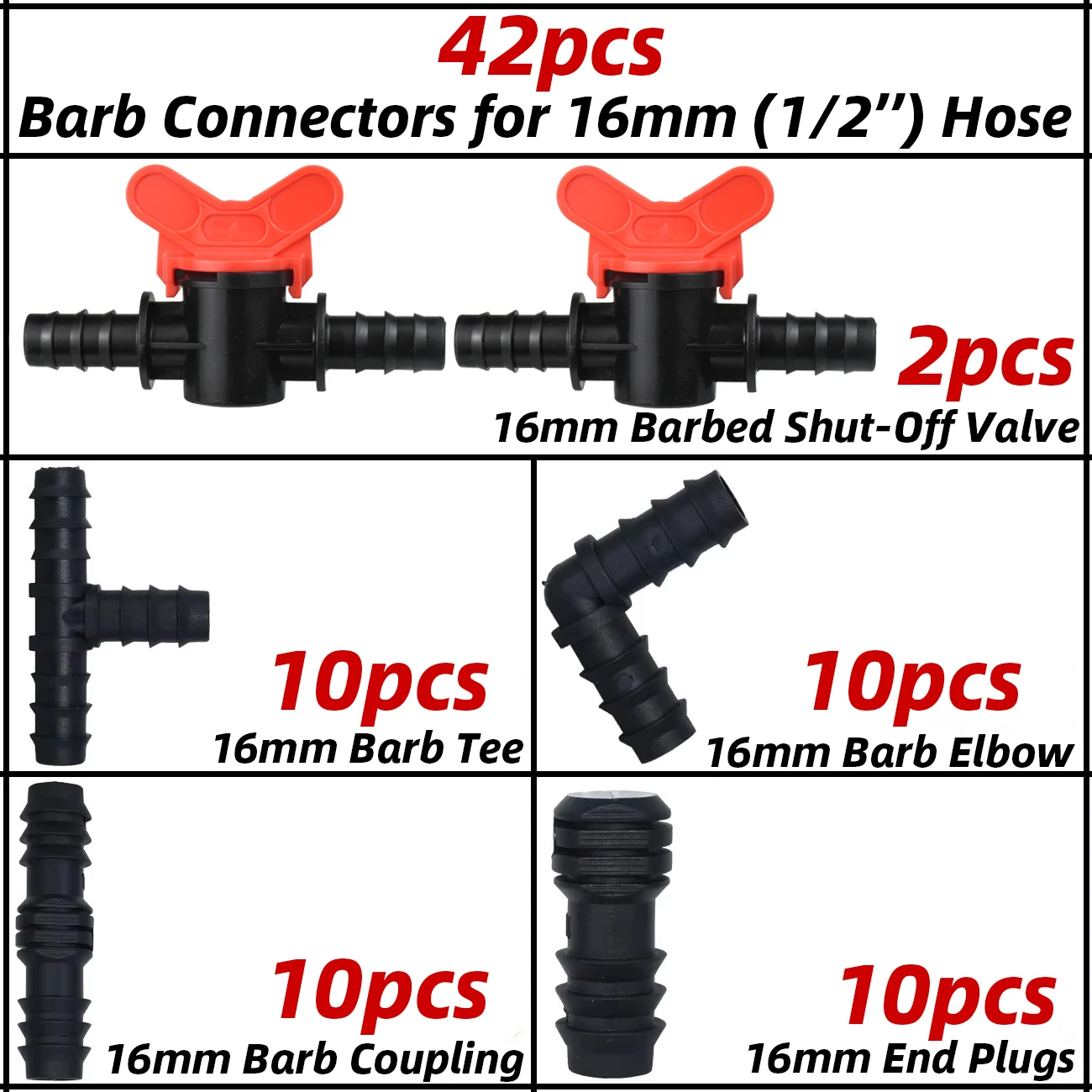 KESLA 30-41pcs 1/2 "Tuin Watering Slang Reparatie Uitbreiding Druppelirrigatie Connectors Kit Koppeling Tee elleboog Plug voor 16mm Tubing