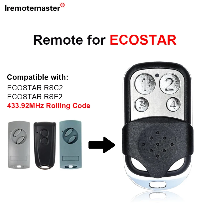 For ECOSTAR RSE2 RSC2 433MHz Rolling Code Garage Door Remote Control