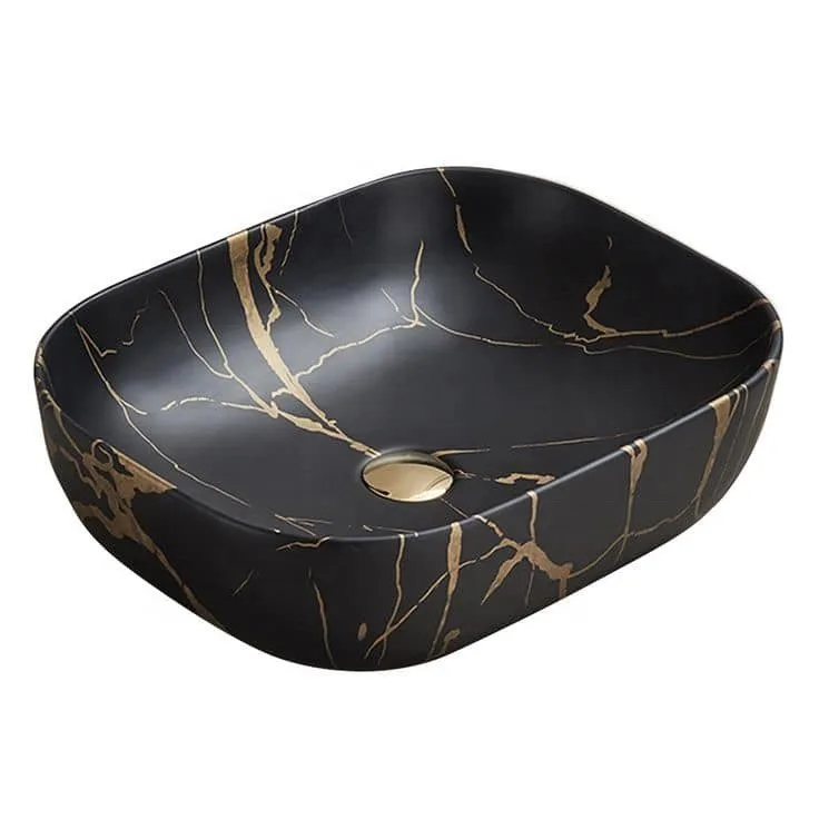 Ceramic table basin Nordic color hotel art basin Yellowstone pattern electroplating integrated creative light luxury wash basin