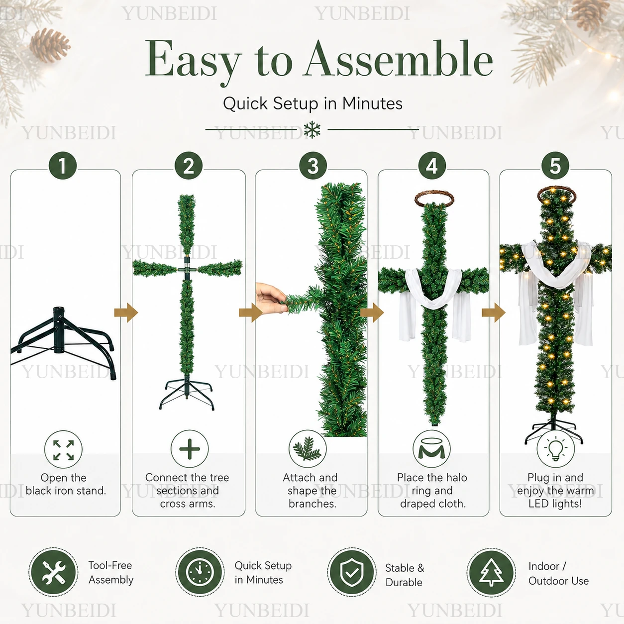 150/180cm Cross Shaped Christm - Xmas Outdoor Lighting Decorations ulasan dan harga