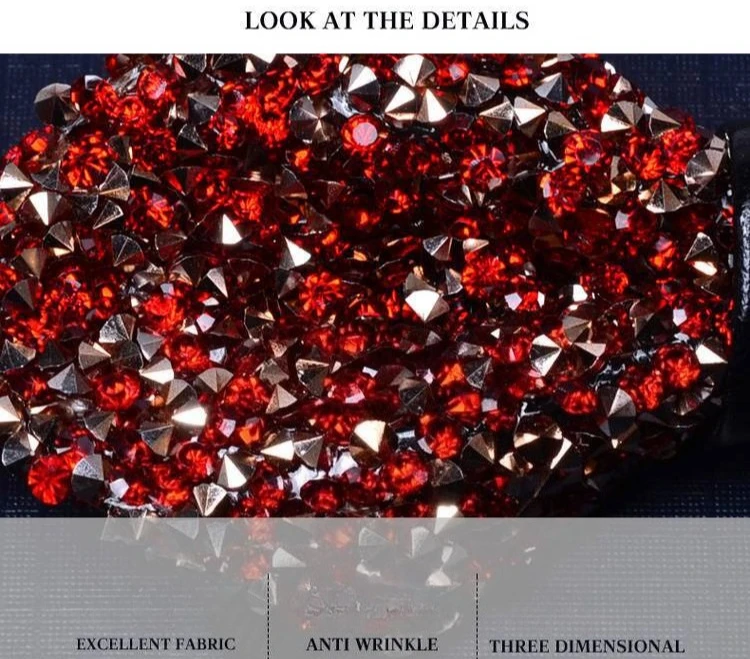 ربطة عنق كريستالية ثلاثية الأبعاد زرقاء مدببة/مسطحة الزوايا، ربطات عنق حمراء للرجال لحفلات الزفاف/الحفلات/العروض، ملحقات للبدلات البدلات الرسمية