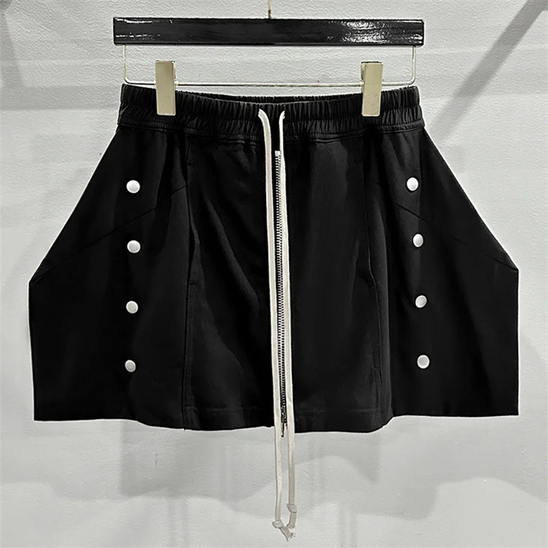 

Women's skirt New elastic waist drawstring short skirt for summer 2025 button decoration cotton mini skirt women's half skirt