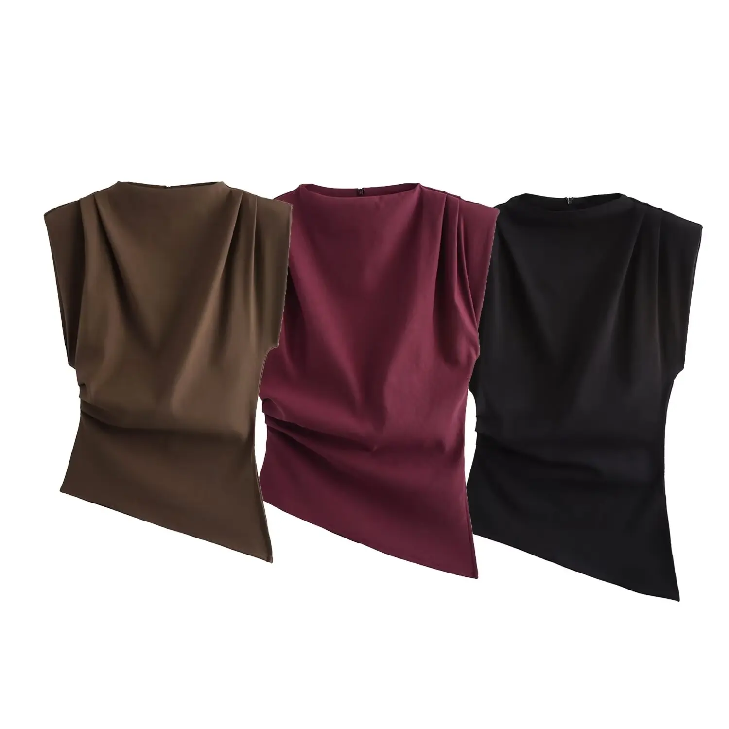 New European and American fashion simple pleated decorative shoulderless top