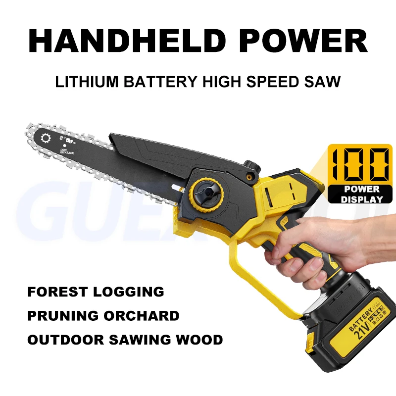 21V Rechargeable High-power Electric Chain Saw Household Small Handheld Single Hand Saw Outdoor Logging Saw Orchard Pruning