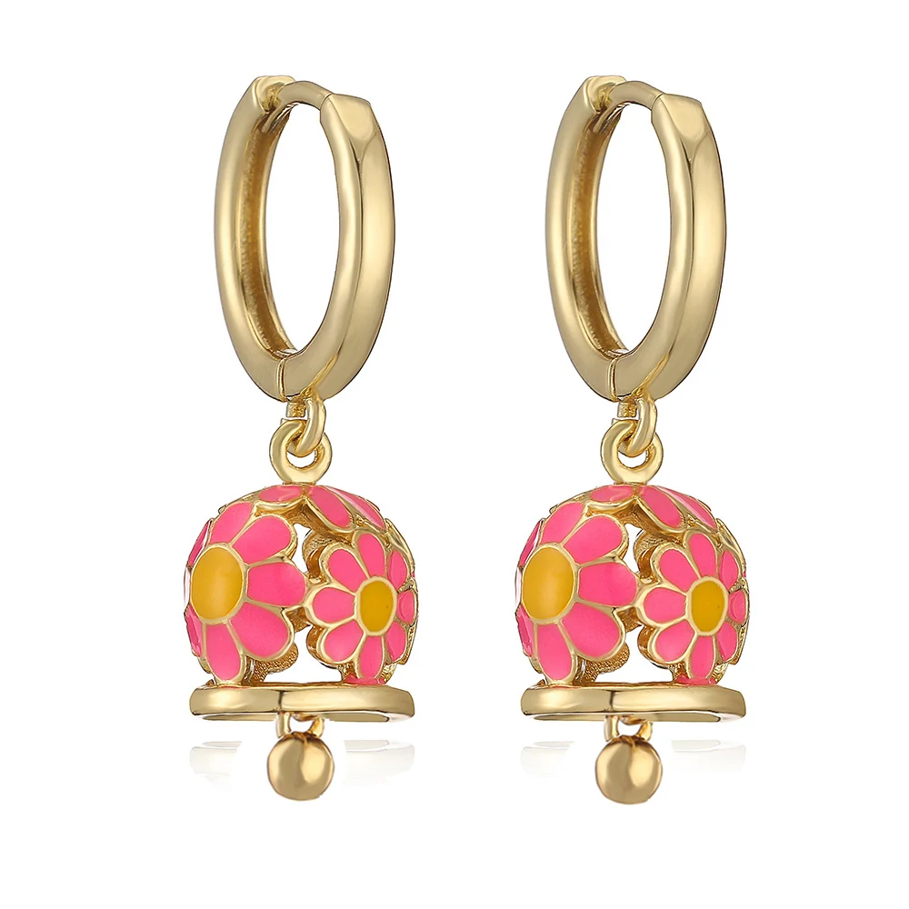 HECHENG,Enamel Flower Hoop Earrings Water Drop Hoops for Women Super Fairy Bell As Earring Ear Buckle Cute Jewelry