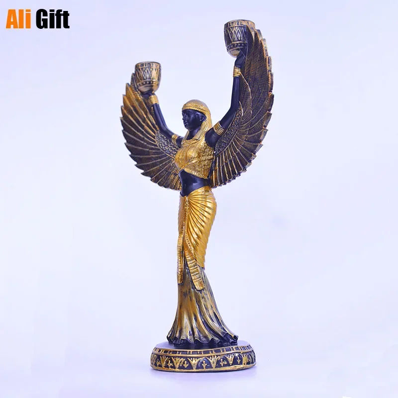 Vintage Egypt Iside Sculpture God Character Statue Retro Desktop Art Candlestick Decor Ornament Home Decoration Accessories