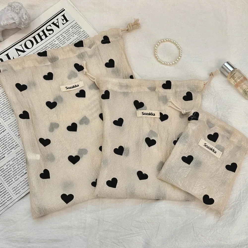 L/M/S Love Print Drawstring Bags Girls coin purse Key Lipstick Storage Bag Jewelry Dust Bag Draw String Bags Portable Toilet Bag