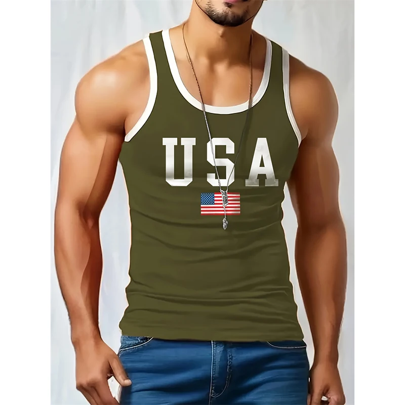 Men's Quick Dry Athletic Tank Top 3D Print USA Flag Design Sleeveless Shirt Running Gym Casual Wear Polyester Breathable Vest