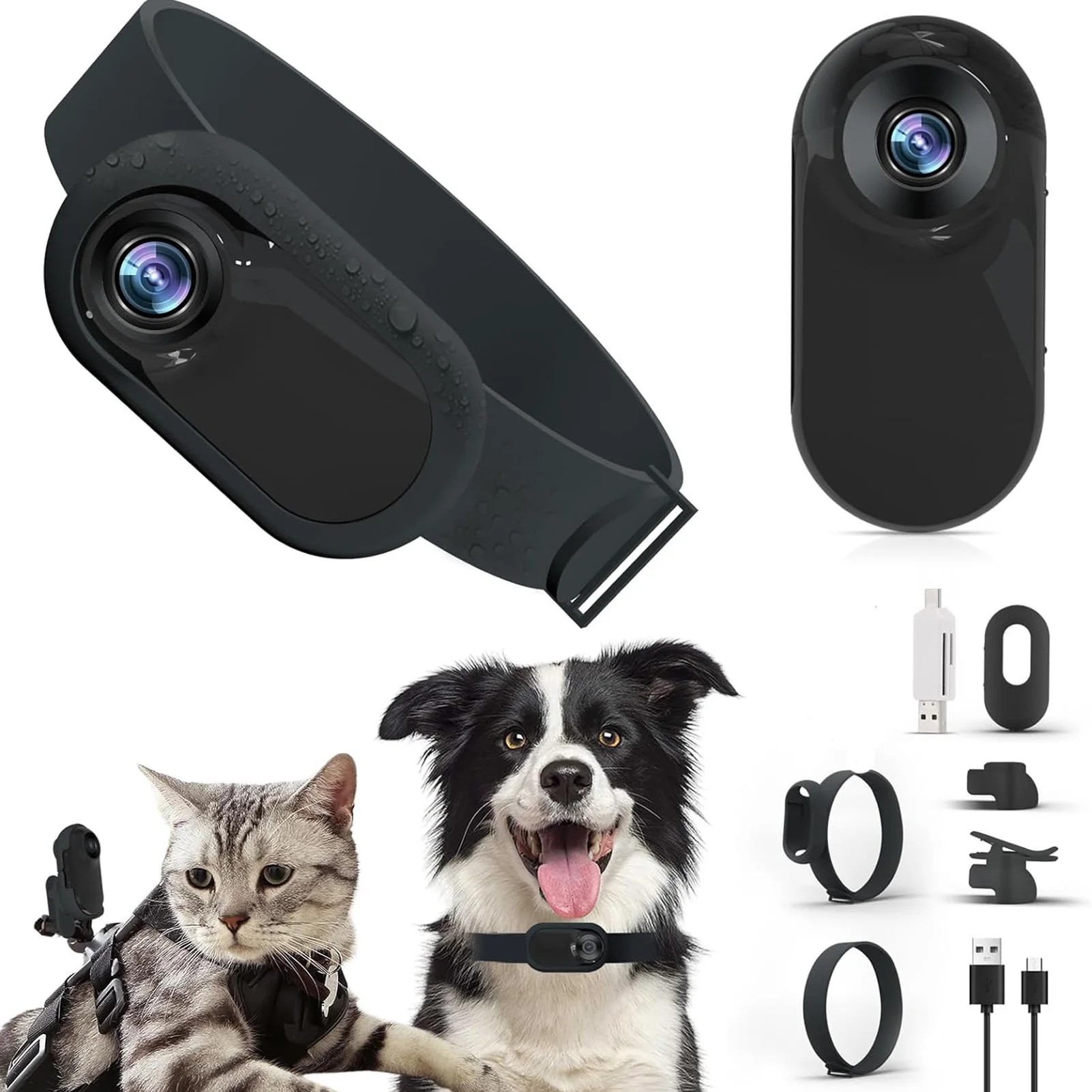 Cat Collar Camera with 0.96 Inch LCD Screen 170 Degree Wide Angle Pet Sport Action Camera for Video Records Indoor Outdoor