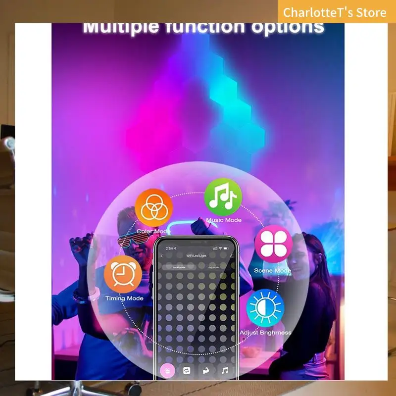 

RGB Smart Light Board Hexagonal Lamp Indoor Atmosphere Wall Lamp Voice Control APP Night Light For Game Room(B)