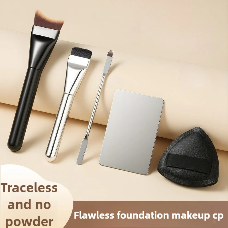 Brocha para base de un solo personaje, cabezal plano, polvo para comer sin costuras, más paleta, base líquida, maquillaje, máscara, juego de brochas