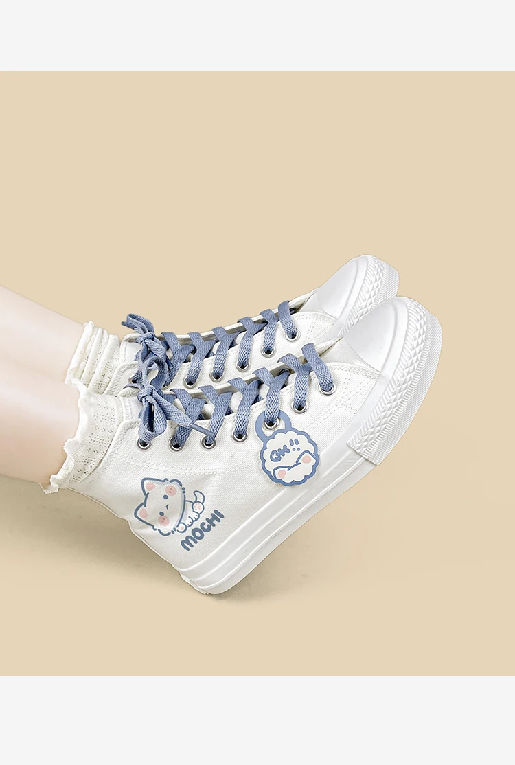 Amy und Michael Kawaii Kitty Cartoon Schuhe Damen High-Top Canvas Schuhe Niedliche Schnürschuhe für Teenager-Mädchen und Studenten – Detail 4