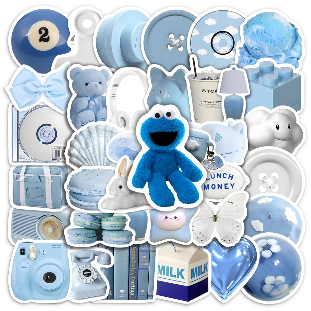 Aesthetic Vintage Blue Style Stickers DIY Kids Toys Gift Decorative Decal for Laptop Phone Scrapbook Diary Luggage Waterproof