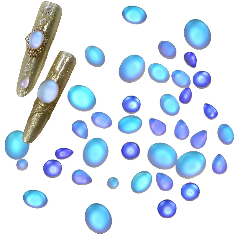 50PCS Blue Purple Tear Cat Eye Matte Diamond Round Oval Drop Flatback Nail Art Rhinestones Decorations Manicure Charms Suppliers