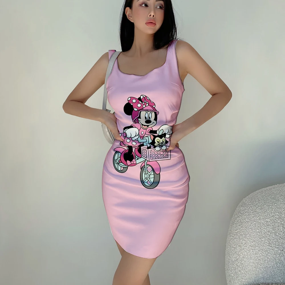 

2022 Disney Summer New Cute Mickey Minnie Anime Sexy Queen Nightclub Party 3D Printing Fashion Trend Ladies Slim Sling Dress Y2K