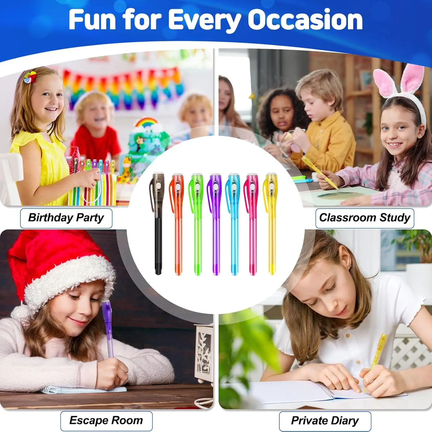 14pcs Invisible Ink Pen Spy Pen with UV Light Magic Marker for Secret Message Treasure Box Prizes Kids Party Favors Toys Gift