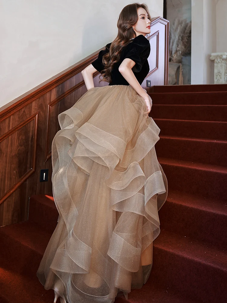 

Ele Host Evening Gown Women's High-End Luxury Unique Art Exam Coffee Color Aosphere High-End Sensation Fairy Skirt A...