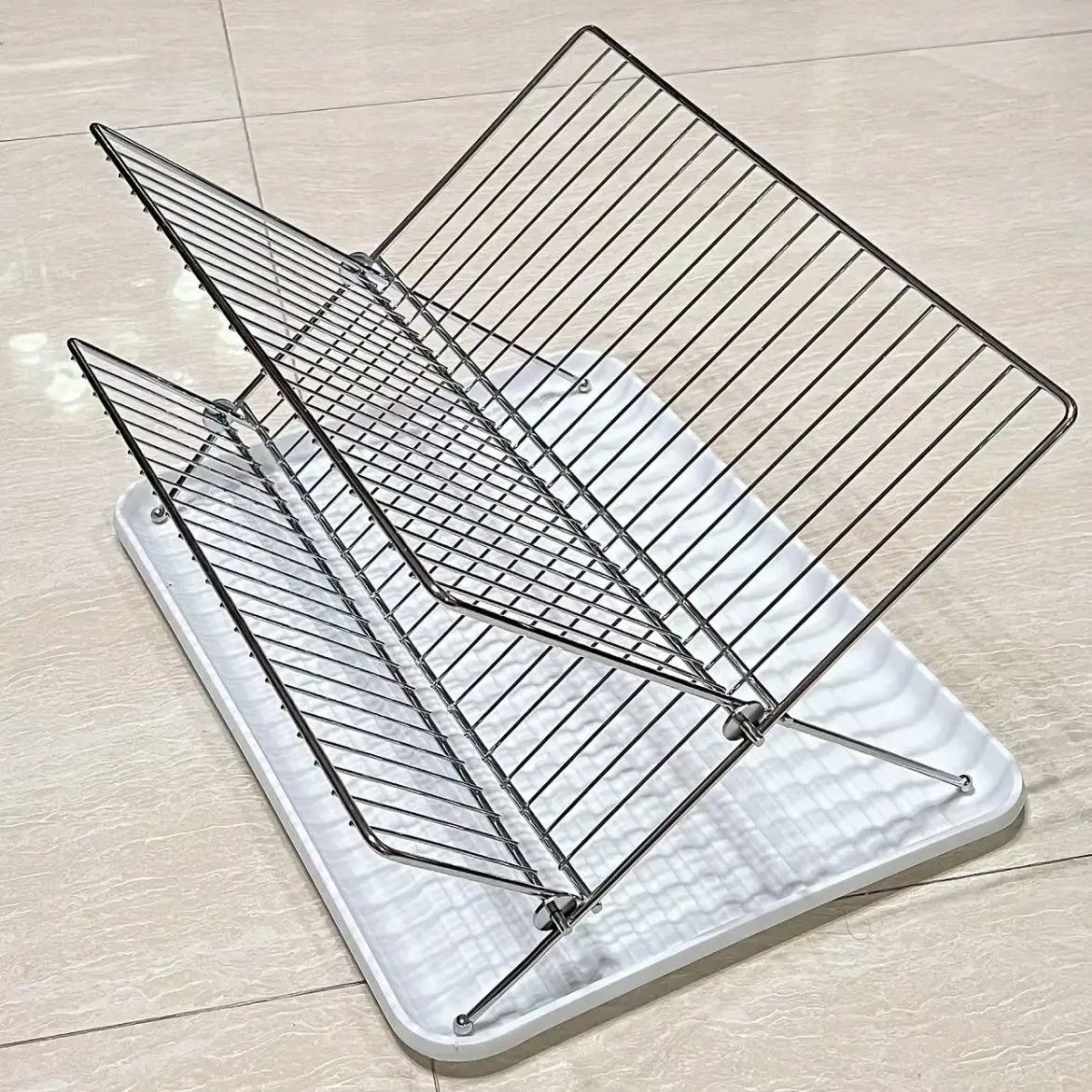 X-shaped foldable double layer drainage rack, kitchen countertop, water tray, kitchen dishes, chopsticks storage rack