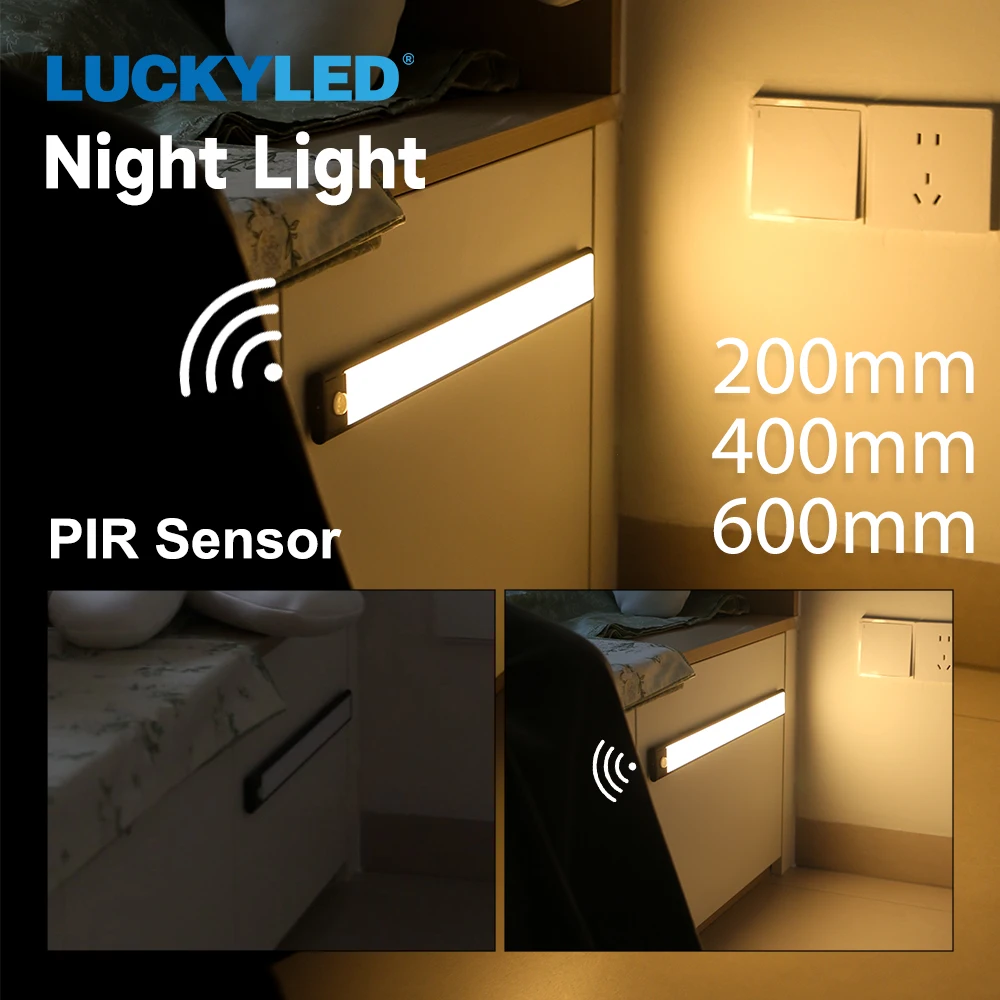 LUCKYLED PIR Night Light Motion Sensor LED Kitchen Cabinet Lighting Dimming  5V USB Rechargeable Wardrobe Dresser Lampagnetic