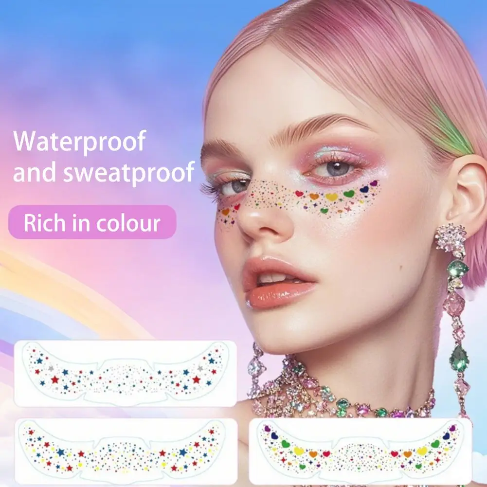 Rainbow Festival Face Stickers Metallic Freckle Heart Decals Waterproof Temporary Tattoos For Parties Festivals Photo Booths