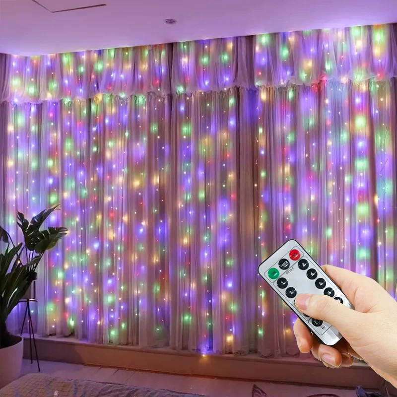 LED Curtain Lights String 8 Modes USB Plug Christmas Lights Wedding Party Valentine's Day Home Halloween Decor Holiday Lighting