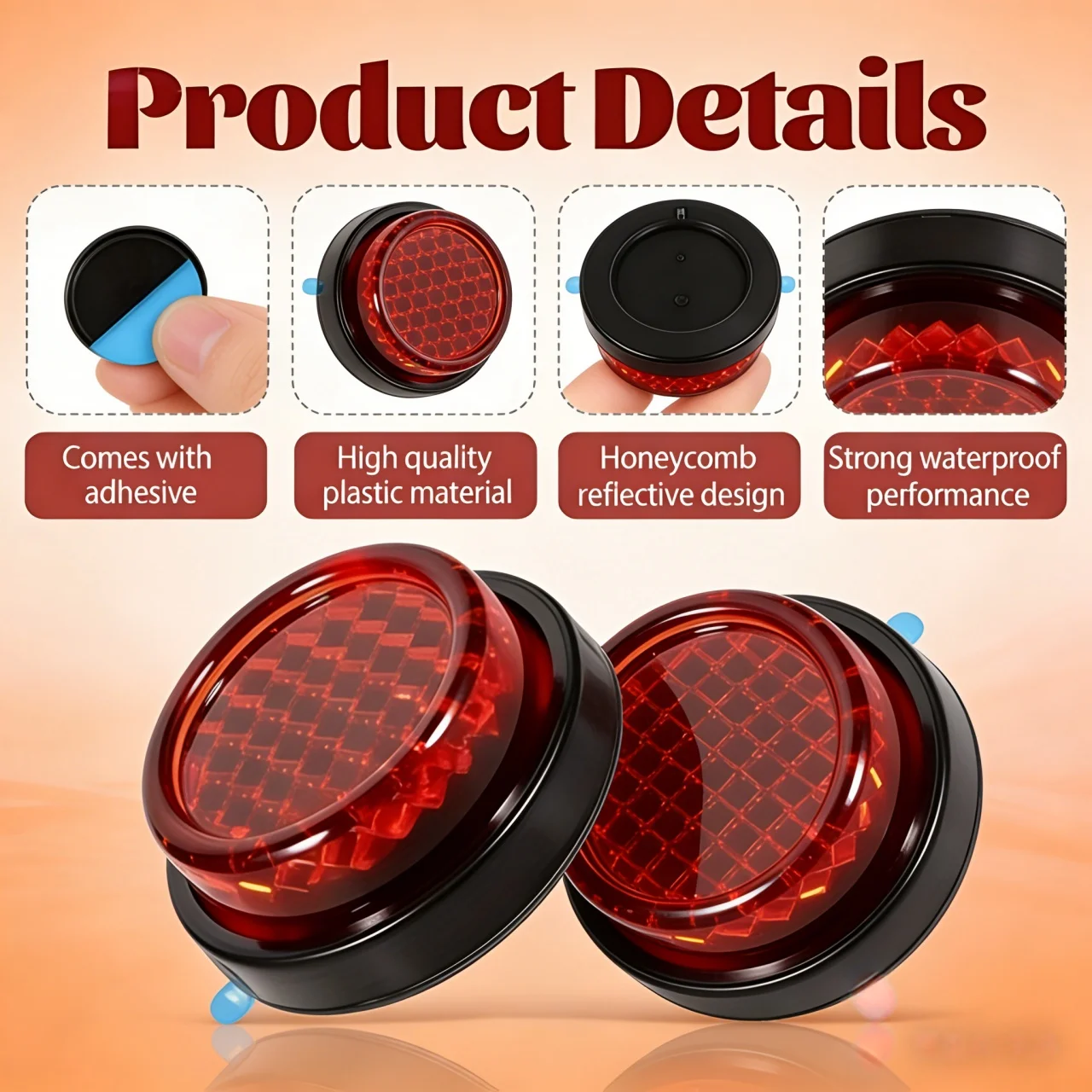 

Четыре красных круглых светоотражающих наклеек; универсальные предупреждающие отражатели, подходящие для мотоциклов, электровелосипедов и велосипедов.