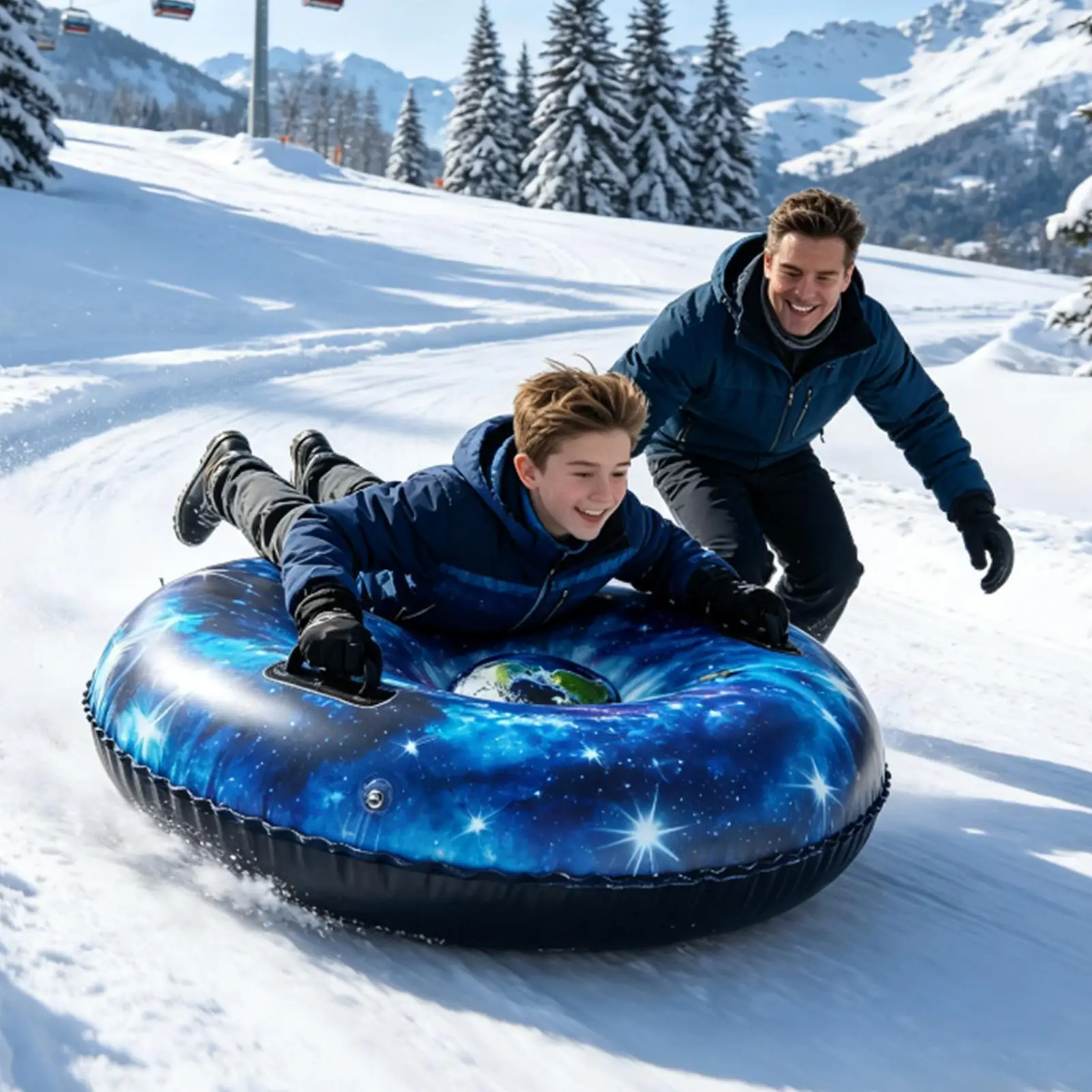 Snow Tubes 47 Inch Heavy-Duty Inflatable Snow Tube With Handles Winter Sled Toy For Ski Resort Family Outdoor Activities