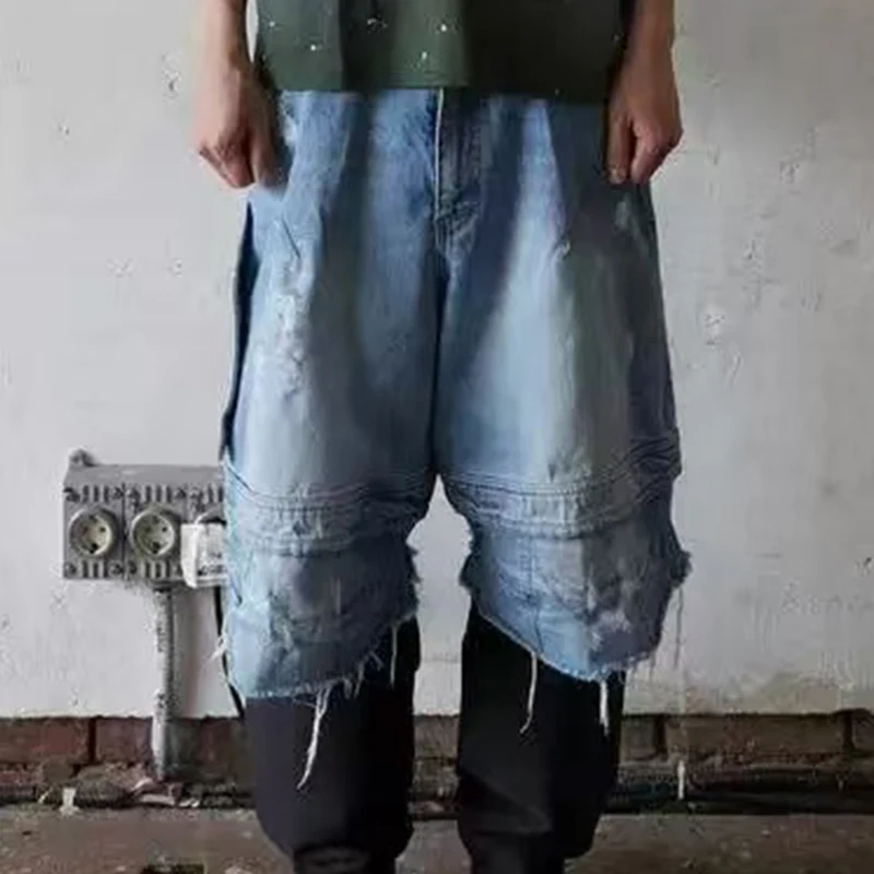 

Hand-Painted Vintage Waed Men's And Women's Denim orts Tear-Destroyed Workwear Sle Summer Season Korean Faion Jeans