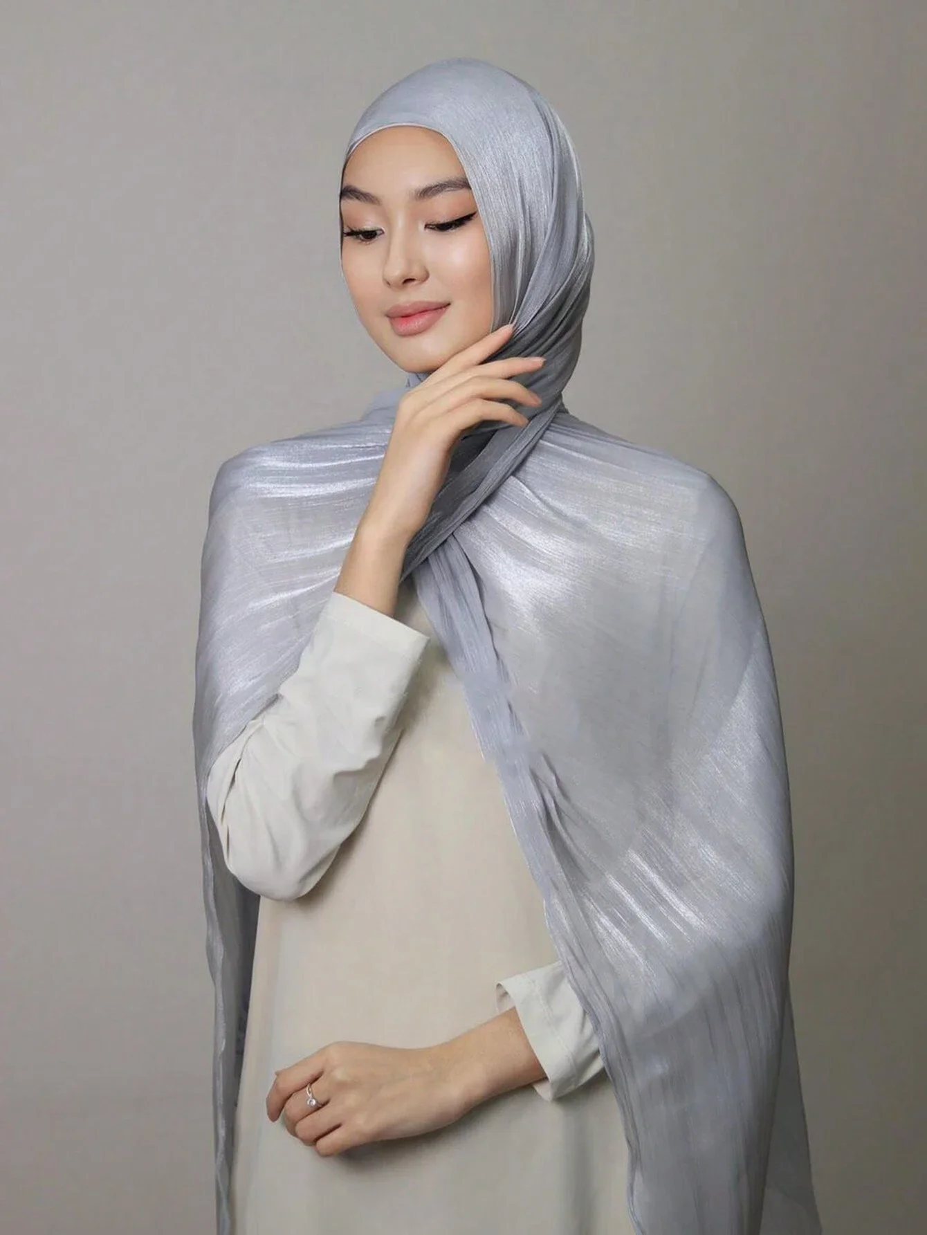 New Shimmer Silk Scarf with Jersey Underscarf Inner Headband Women Cap Bonnet Long Shawl Neck Cover Headwrap Instant Hijabs