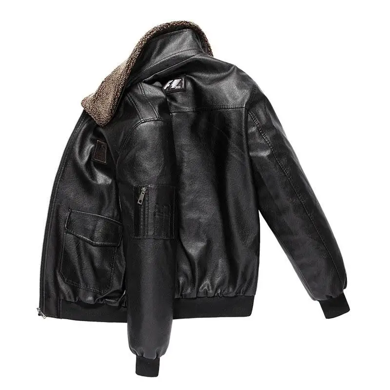 Men Winter Coats Pu Leather Jackets Bomber Coat Male Fleece Fashion Men\'s Clothing Motorcycle Jacket Thick Vintage Outwear 5Xl