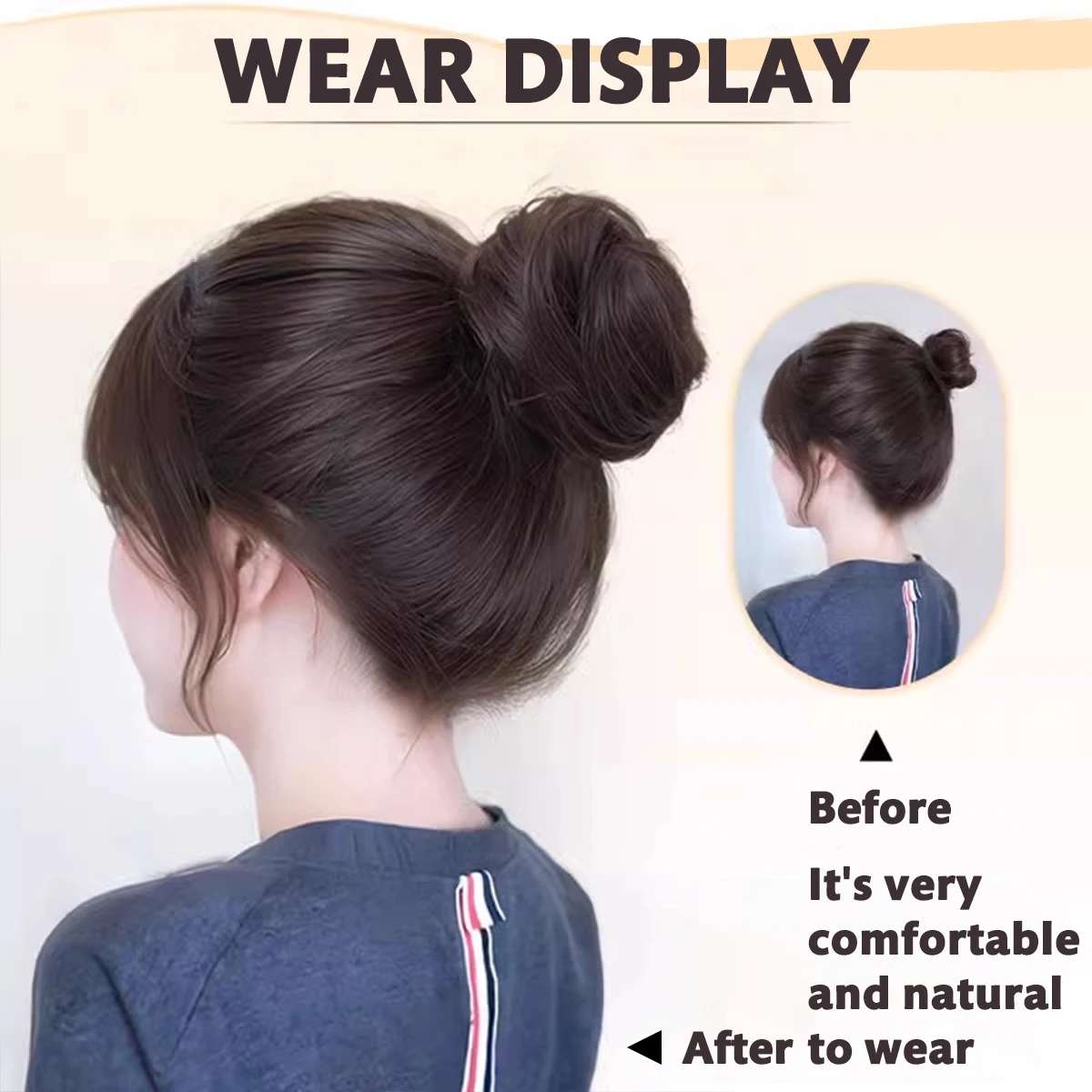 Perangkat rambut pelat kepala bola sintetis yang dapat ditarik cincin rambut wig temperamen wanita sanggul simulasi kepala kuncup malas